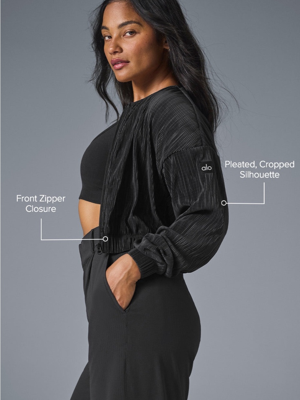 Alo Cropped Micro Plisse Jacket - Picture 2 of 5